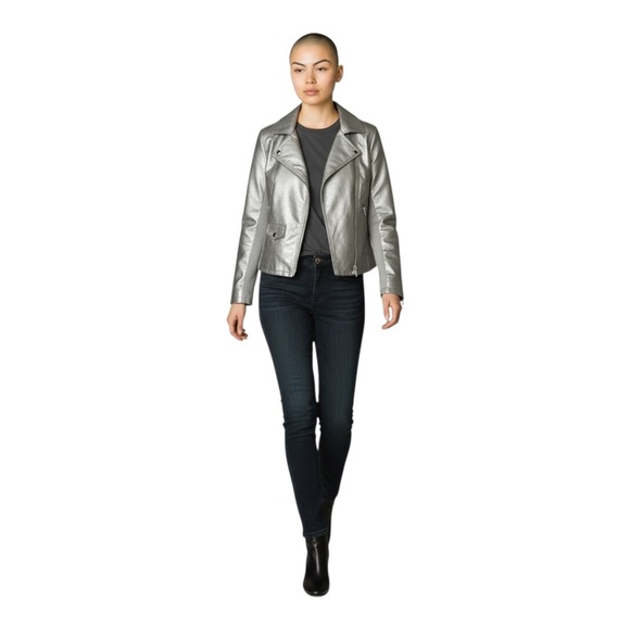 Calvin Klein metallic like gold champagne Moto Jacket w/ 1/4 Zip Sleeves WSz M - Picture 1 of 7